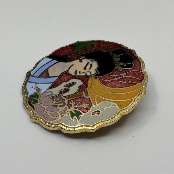 Vintage Cloisonné Enamel Brooch Statement Pendant Chinoiserie Style - Picture 6 of 8